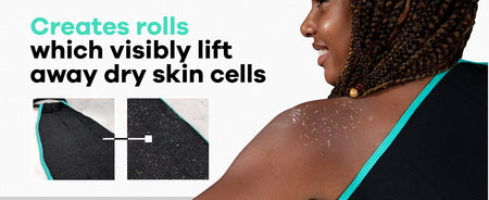 Back exfoliation scrub creates rolls that visibly lift away dry skin cells, leaving your skin feeling soft and smooth.